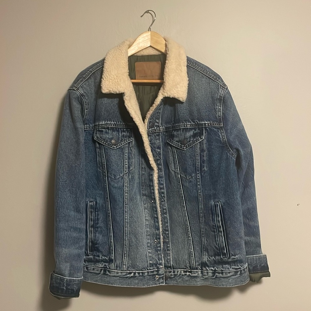 American Eagle Denim Faux Sherpa Jacket